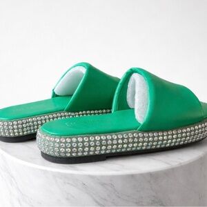 Chic Sparkle Emerald Bling Slides